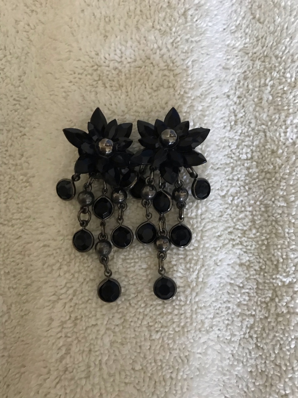 Black Floral Drop Statement Earrings - Women Jewelry